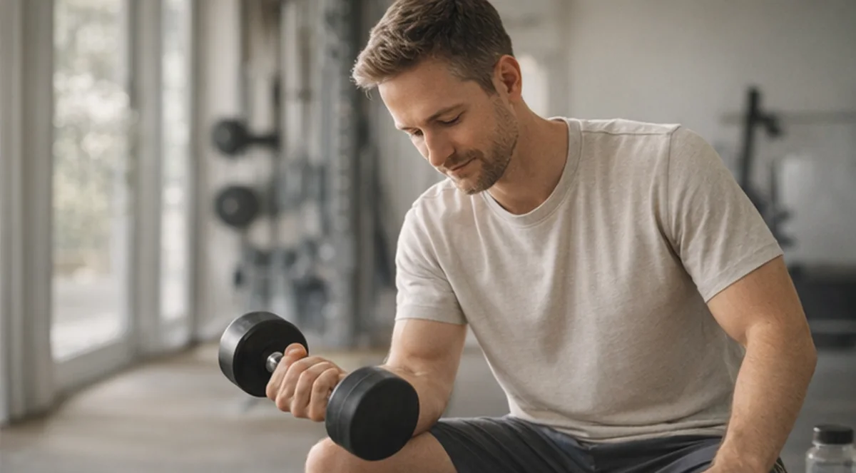 Treino de musculação representando desempenho, recuperação e ganho de massa muscular